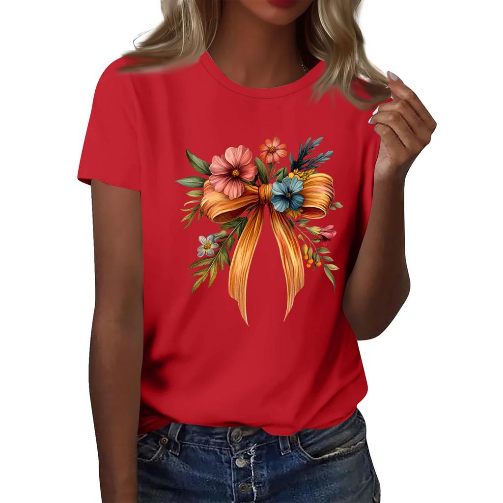 Dámská módní ležérní tištěná tričková halenka s kulatým výstřihem a krátkým rukávem Tričková halenka Halenka