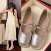 Flat Bottom Shallow Mouth Single Shoes Women's Autumn New Beautiful Square Head Temperament with Skirt One-word Buckle Mary Jane