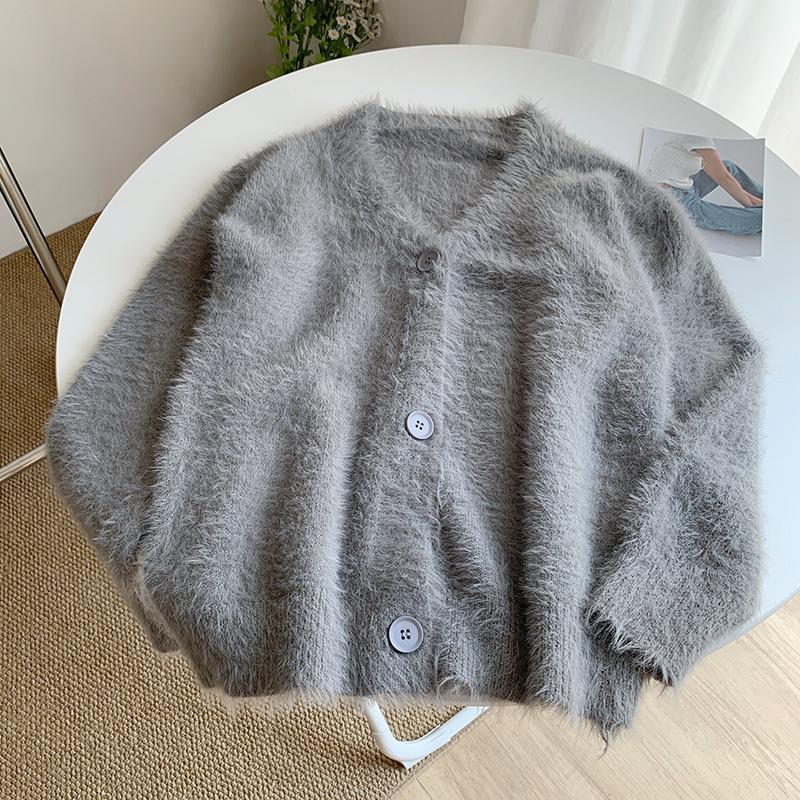 Cross-border Imitation Mink Sweater Jacket Women's Autumn and Winter New High-end Soft Outer with Loose Lazy Wind Knitted Cardigan