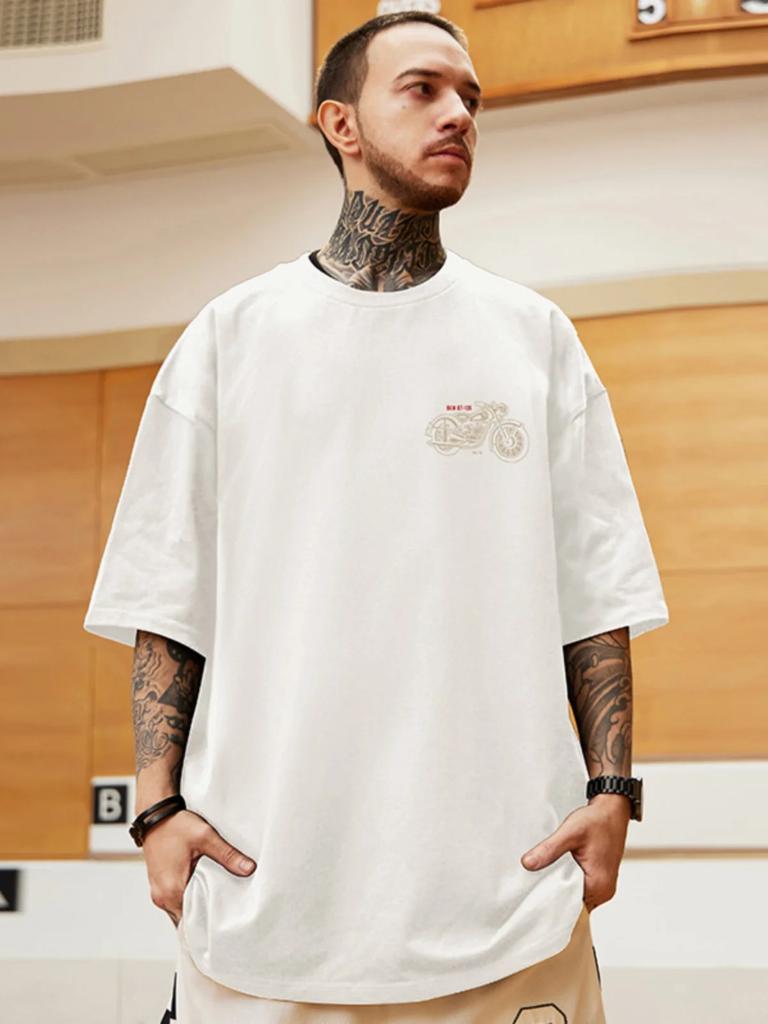 Summer High Quality 100% Cotton English Letter Motorcycle Print Top Breathable Sports Gym Men's Fashion Round Neck T-shirt