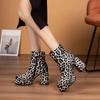 High Heel Platform Women Boots Fashion Leopard Zebra-stripe Punk Style Shoes Woman Custom Winter Women's Ankle Booties WSH4929