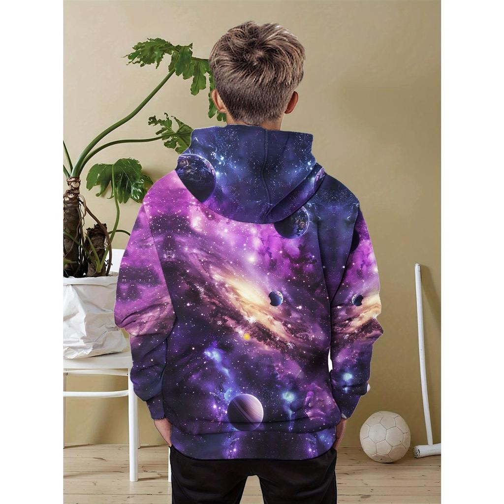 Children's clothing, boys' creative 3D printed hooded sweatshirt, boys' casual sports long sleeved hooded top