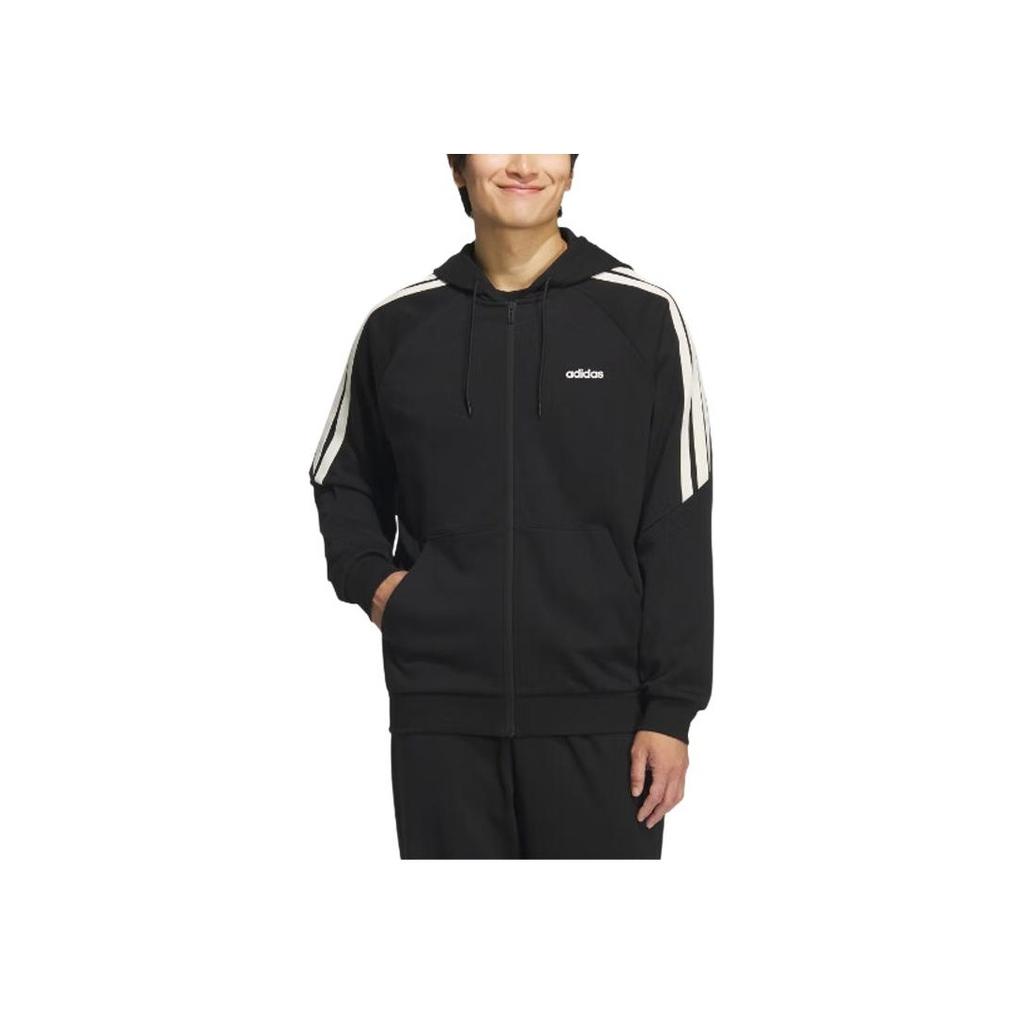 adidas 3-Stripes Casual Minimalist Hooded Striped Versatile Jacket Men Jacket Black KA2577