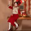 Red Velvet New Year's Greeting Clothes, National Style New Chinese Long-sleeved Improved Cheongsam, Winter Thick Women's High-end Vest Set