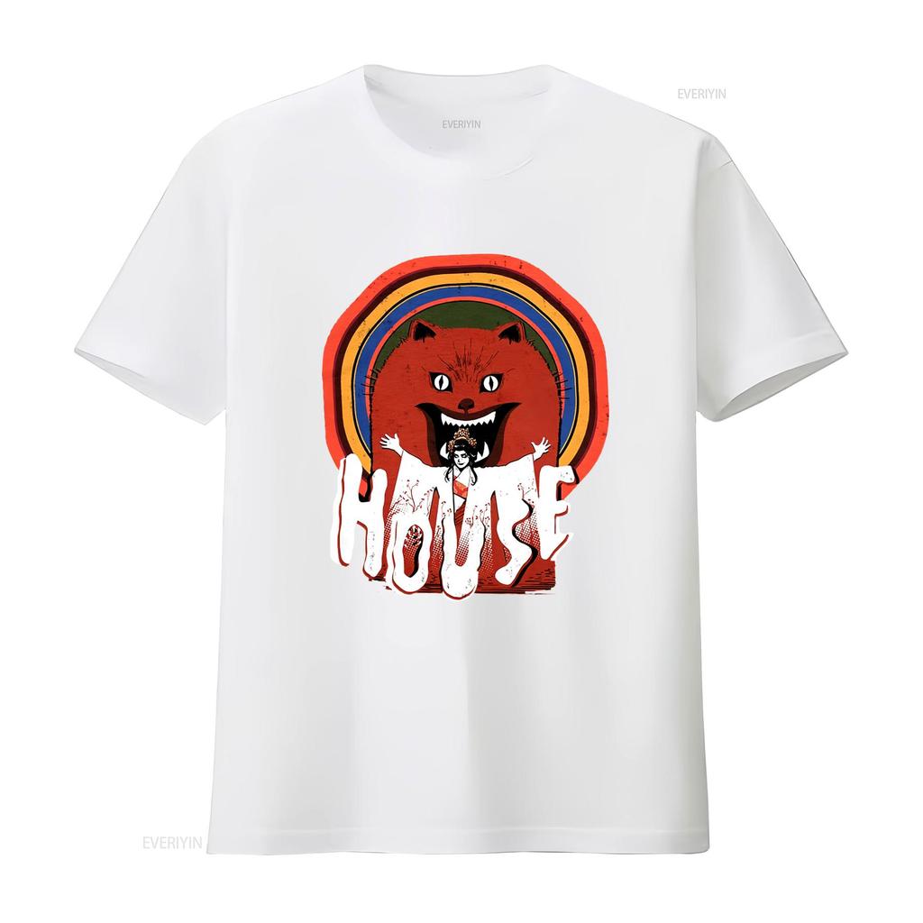 Hausu House 1977 Exorcism Logo T Shirt Cult Classic Horror Merch vintage Washed Stylish Casual Stretched streetwear