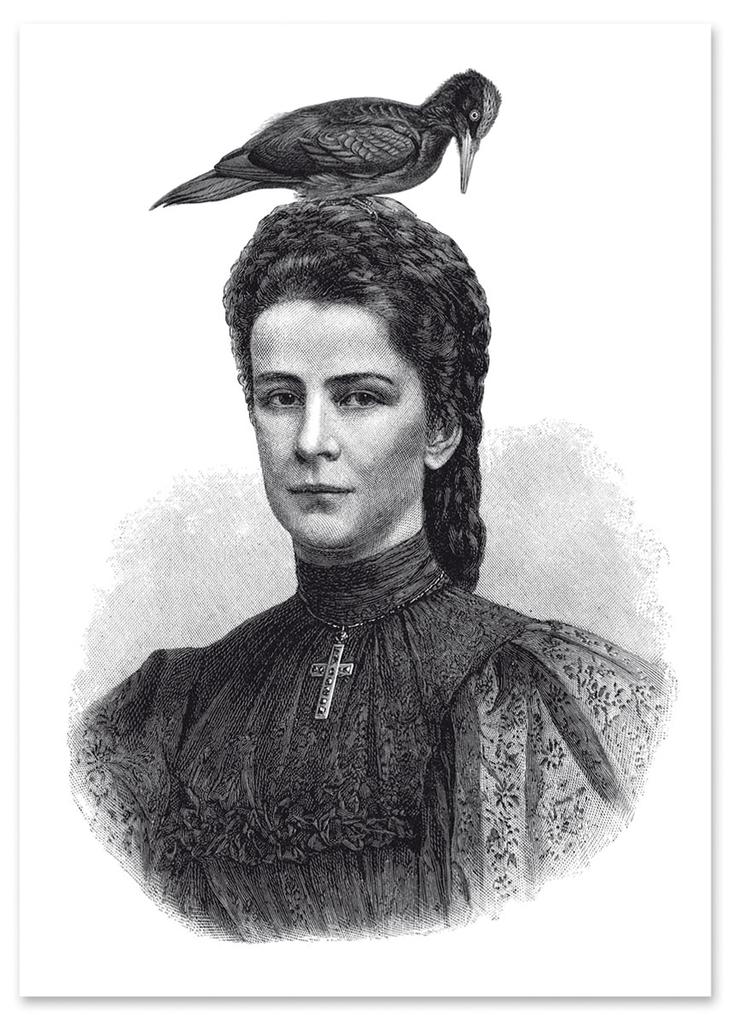 Poster Portrait Sketch Woman Bird