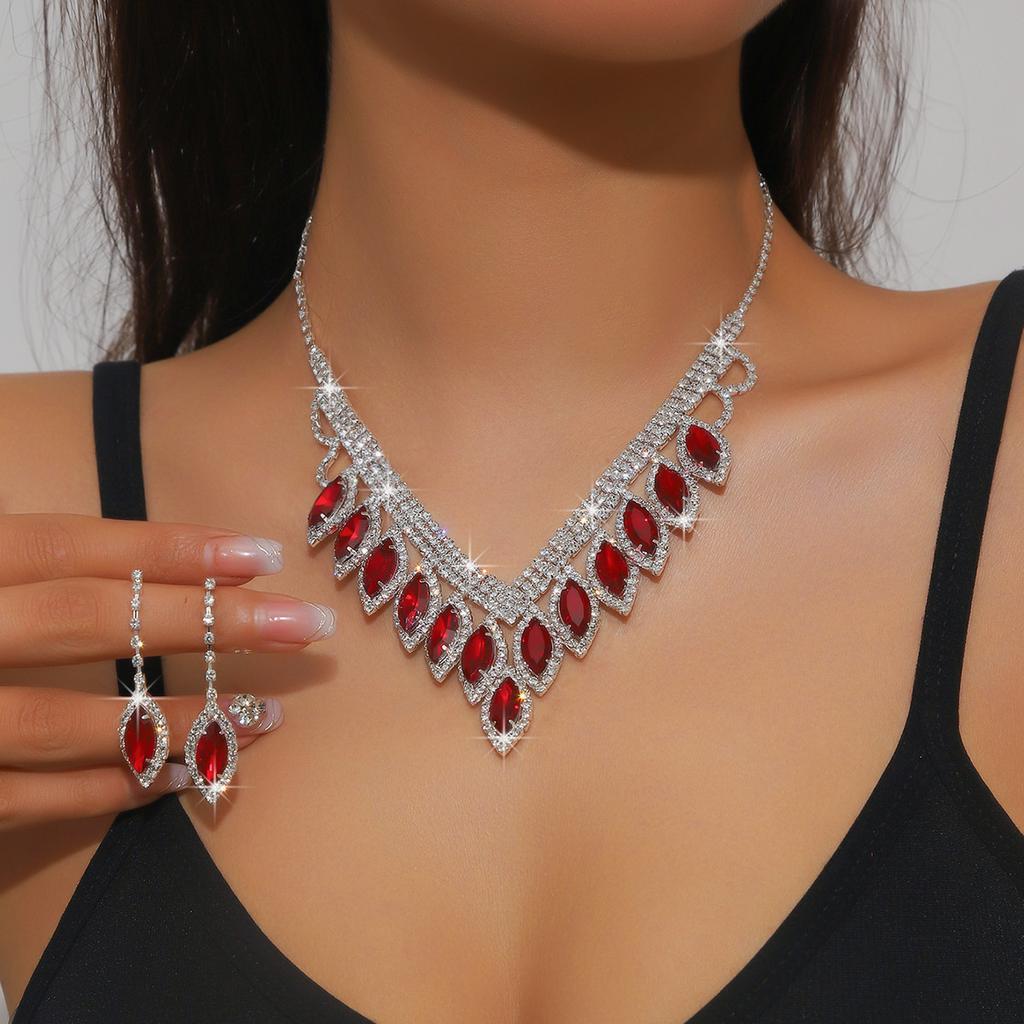 Conjunto de Colar e Brincos de Diamante de Luxo Acessórios para Festa Vestido de Casamento Jantar Corrente de Colar e Brincos de Strass da Moda para Meninas