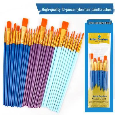 10-teiliges Nylon-Gouache- & Aquarellpinsel-Set mit blauen Griffen