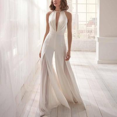 Cut Out Women Sleeveless Halter Jumpsuit Female Deep Neck