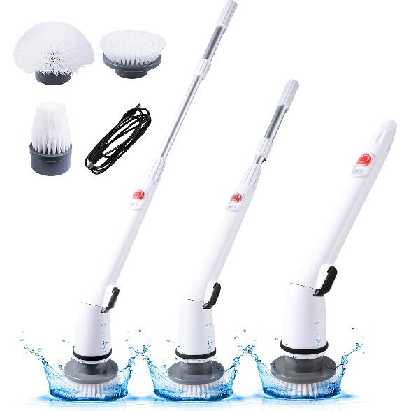 Cordless Electric Spin Scrubber,380RPM High Speed Rotation,Fast Charging-Long Lasting,Power Scrubber with 3 Replaceable Scrubbing Brush Heads for