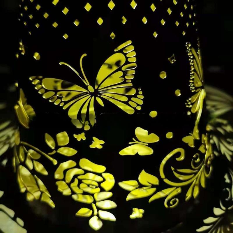 Solar Butterfly Cone Lantern Light - Hollow-Carved Metal Shadow Lamp, Waterproof Hanging Decor for Garden, Patio & Porch
