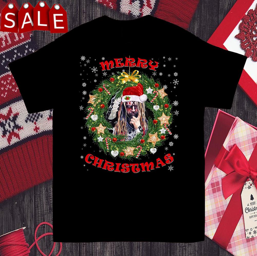 Santa Hat And Rob Zombie Christmas Wreath Merry Xmas shirt BL717 Unisex T-Shirt