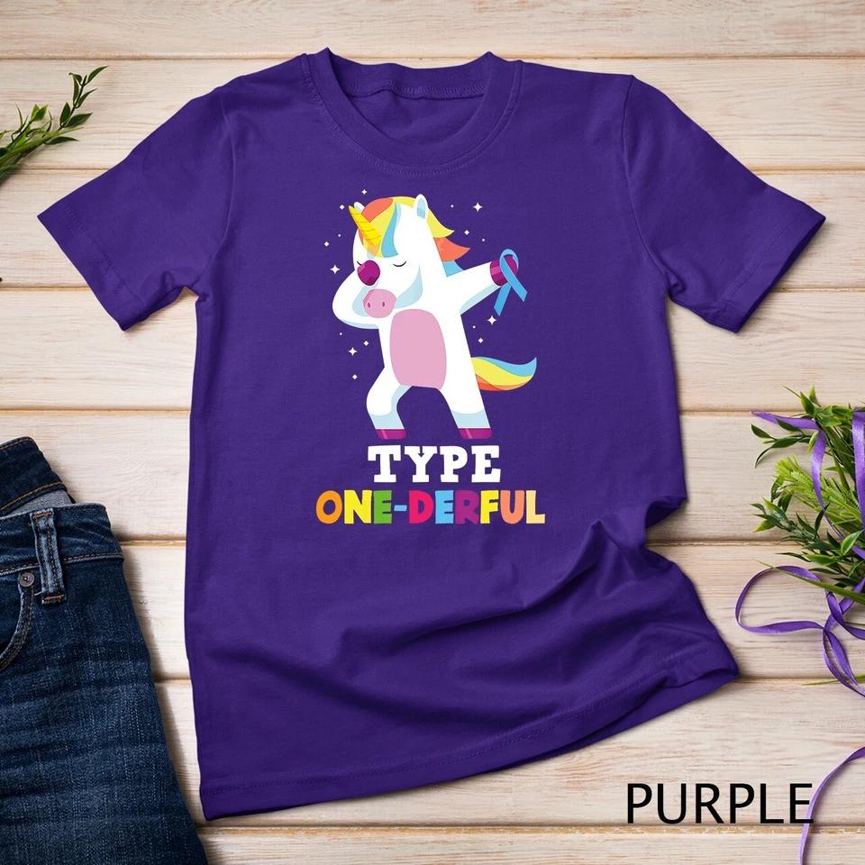 Funny Diabetic Type 1 Diabetes T1D Type One-Derful Unicorn Unisex T-shirt 4 L