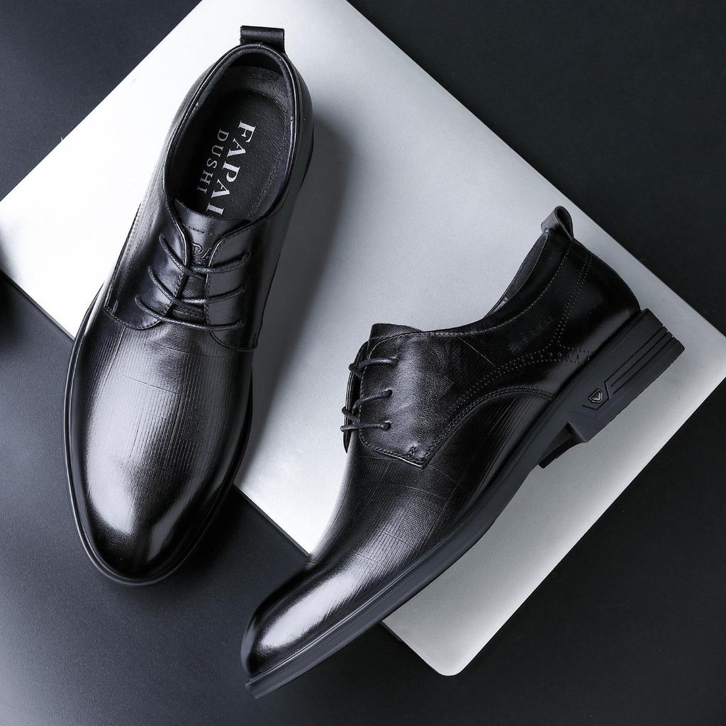 2025 Leather Shoes Men's Dress Business British Style Leather Men's Shoes First Layer Cowhide Premium Wedding Dress Derby Shoes