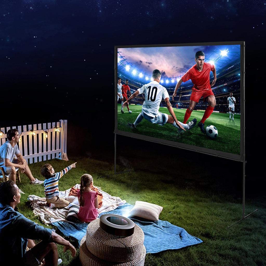 Projector Screen with Stand, 100 inch 16:9 4K 1080 HD Outdoor Movie Screen with Stand, Wrinkle-Free Projection Screen with Bar Feet and Carry Bag, for
