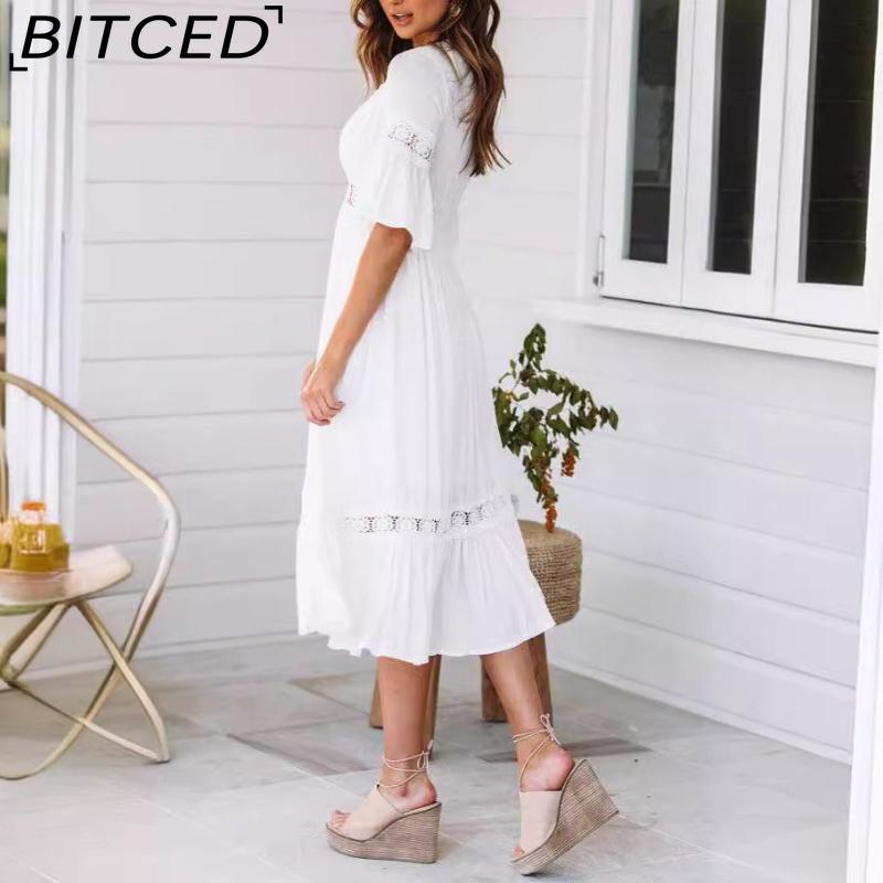 BITCED Spring/Summer Women's Fashion Deep V-Neck Lace Patchwork Dress