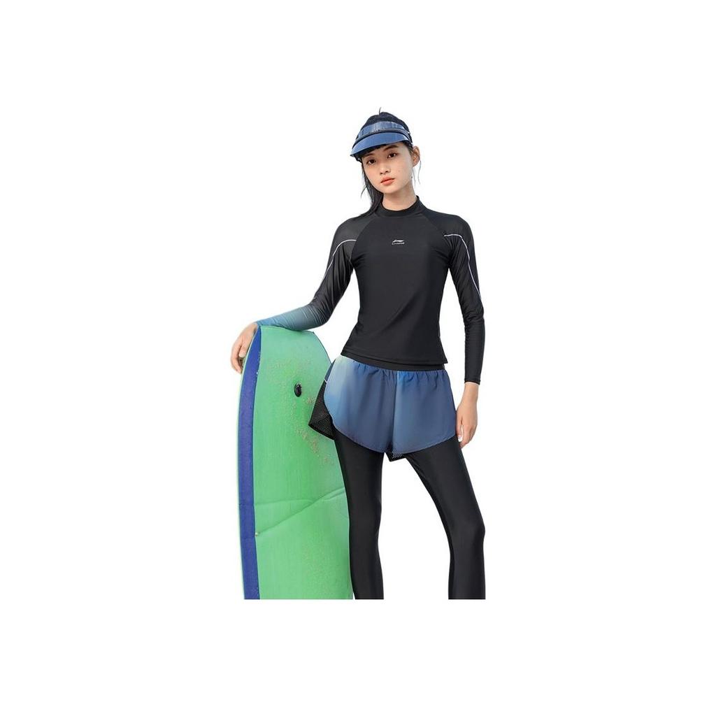 Li Ning Langarm Lange Hose Raglan Rundhals Schlitz Bademode Damen Bademode Schwarz Grün-Verlauf LSYV528-1