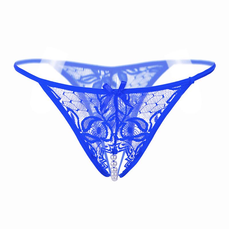 1Pc Pearl Transparent Lingerie Nylon Sexy Women Thongs Underwear Solid Color Lace Panties Open Crotch Briefs
