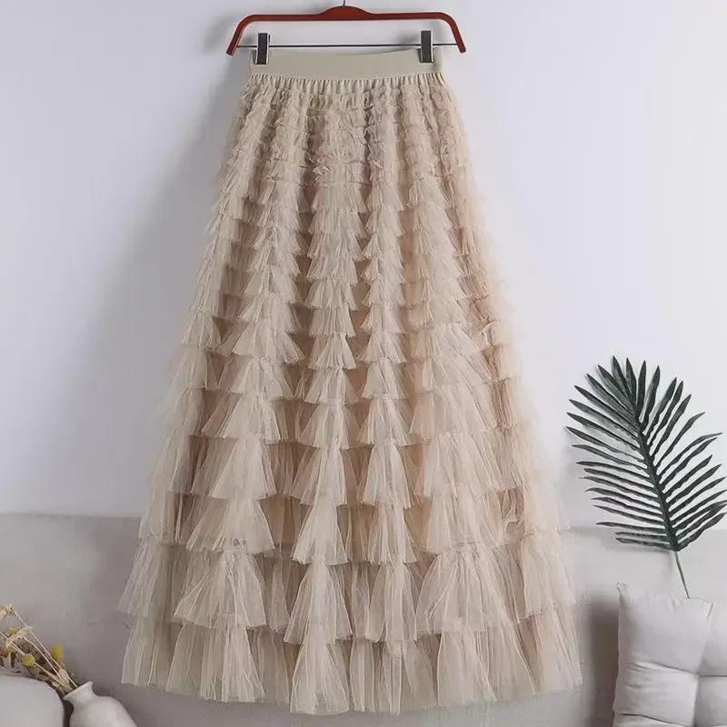 "2023 Spring/Summer Layered Mesh A-Line Skirt for Women"