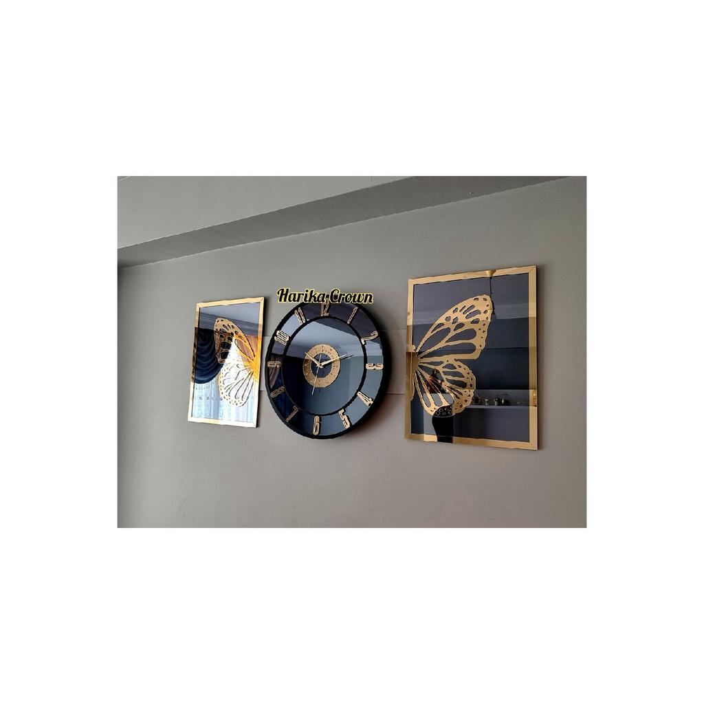 Mirrored Model 2 Butterfly Painting And Clock Set 40