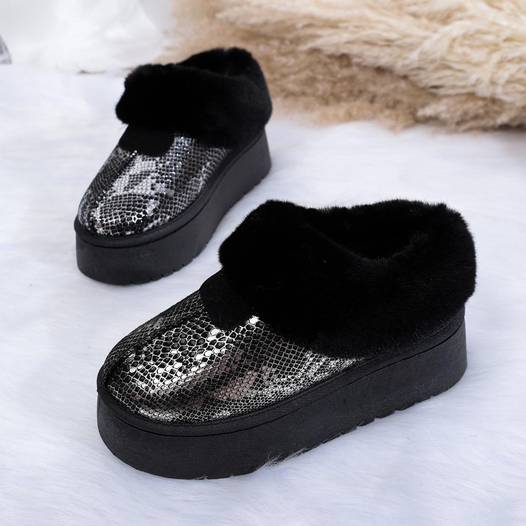 Fashion Women's Shiny Sequins Platform Snow Boots Warm Thicken Plush Winter Ankle Boots Woman Non Slip Thick Bottom Cotton Padded Shoes