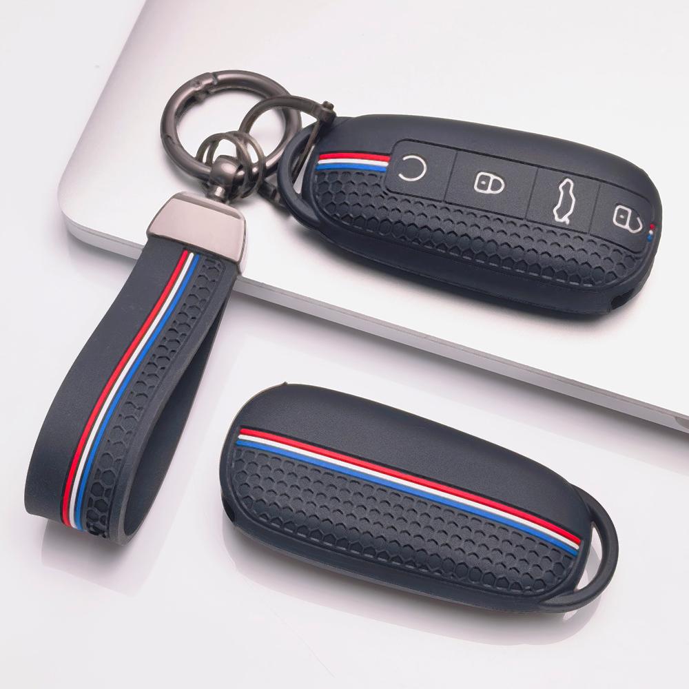 Silicone Remote Key Cover for Chery Tiggo 7 Pro Arrizo 8 OMODA 5 Jetour Traveler with Keychain Honeycomb Texture Racing Stripe Key Fob Protector