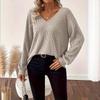 2025 Women's V-neck Solid Color Sweater: European & American Style, Autumn Long Sleeve, Casual Loose Fit with Bowknot