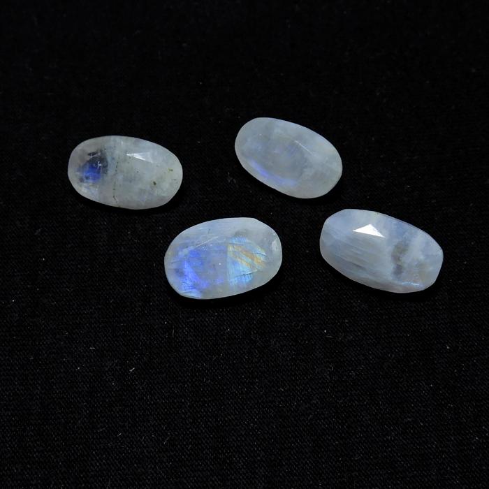 10X16MM Natural Rainbow Moonstone Checker Cut 34Cts. Oval Gemstone 4Pcs Lot RML-460