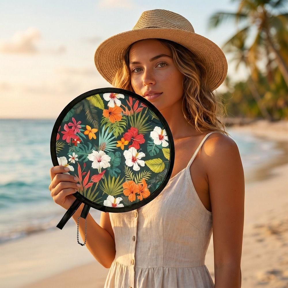 Round Folding Fan Japanese Style Collapsible Fan Hand Fan Portable Fan  Beach Use