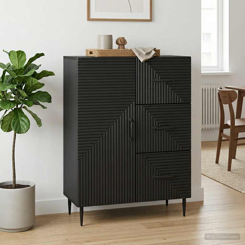 Sideboard Black 66 X 34.5 X 89.5 Cm Particle Board