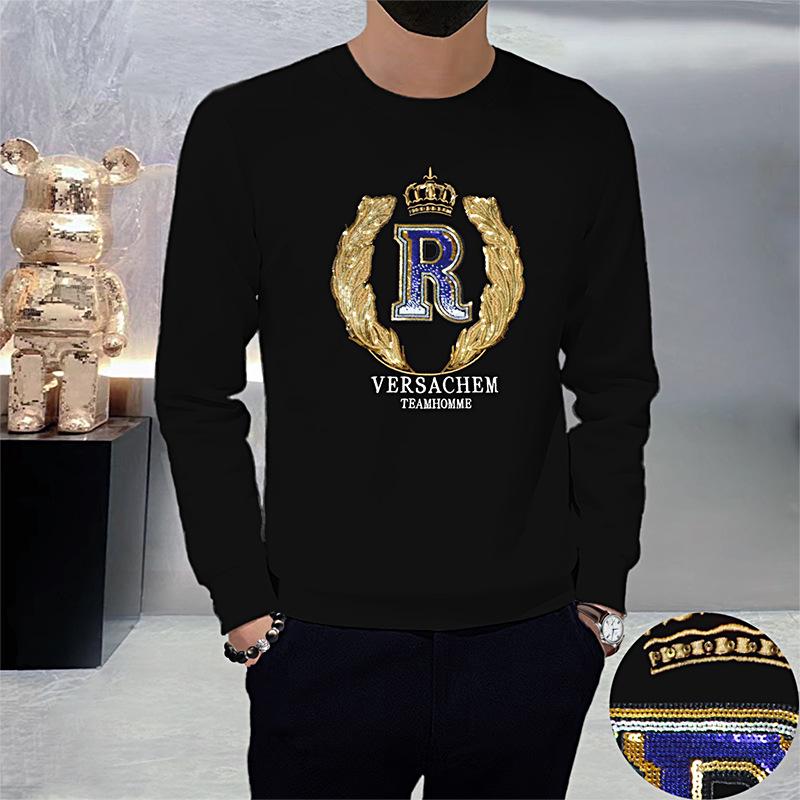Męska modna bluza z okrągłym dekoltem z haftowanym cekinowym logo R - Nowy wszechstronny europejski styl z długim rękawem