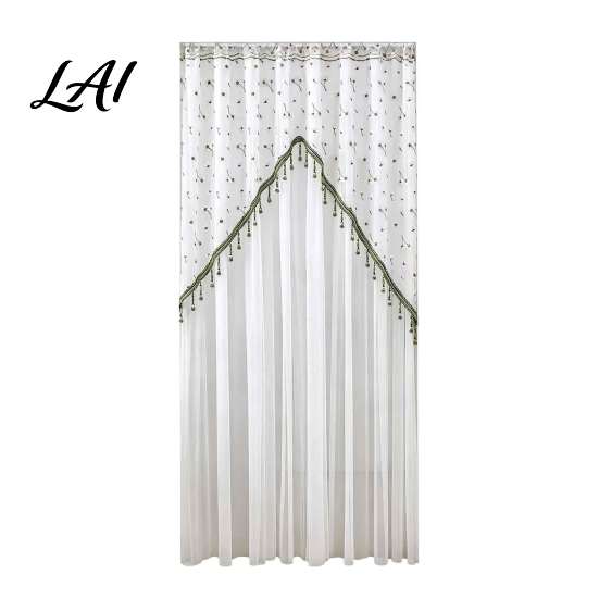 Elegant Sheer Door Hangings Floral Curtain with Beads Lace Embroidered Gauze Room Romantic Home Decor for Living Divider Rod Pocket Doorway Bedroom