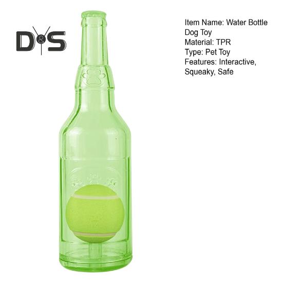 Water Bottle Dog Toy Squeaky Dog Chew Toys for Aggressive Chewers Interactive Plastic Water Bottle with Tennis Ball for Dogs
