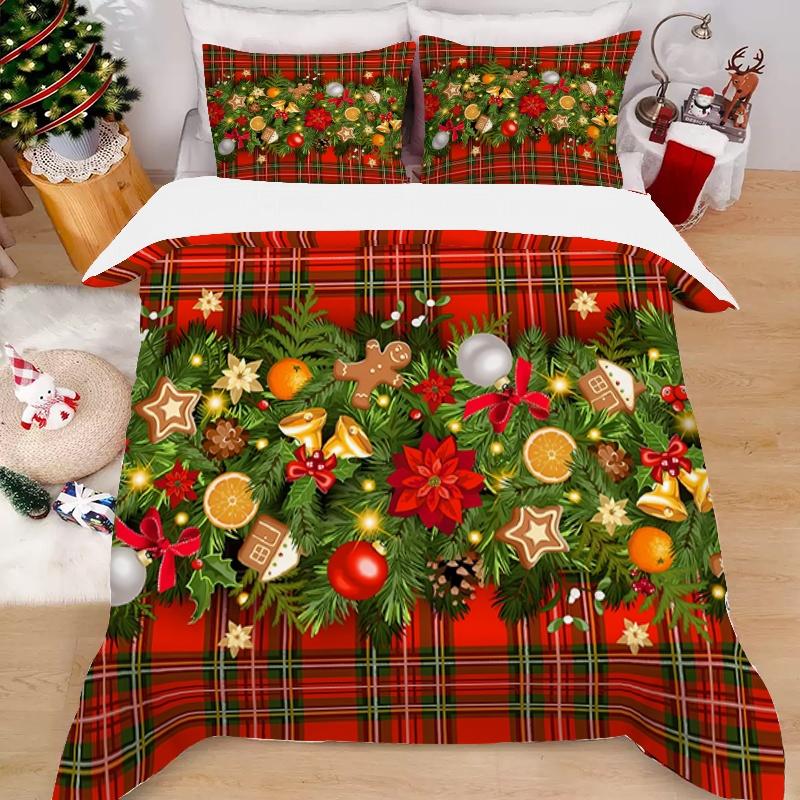 

3pcs Christmas Bedding Set, Christmas Tree Decorative Print Duvet Cover and Pillowcases, Breathable Polyester, Machine Washable EU Twin(135x200cm)