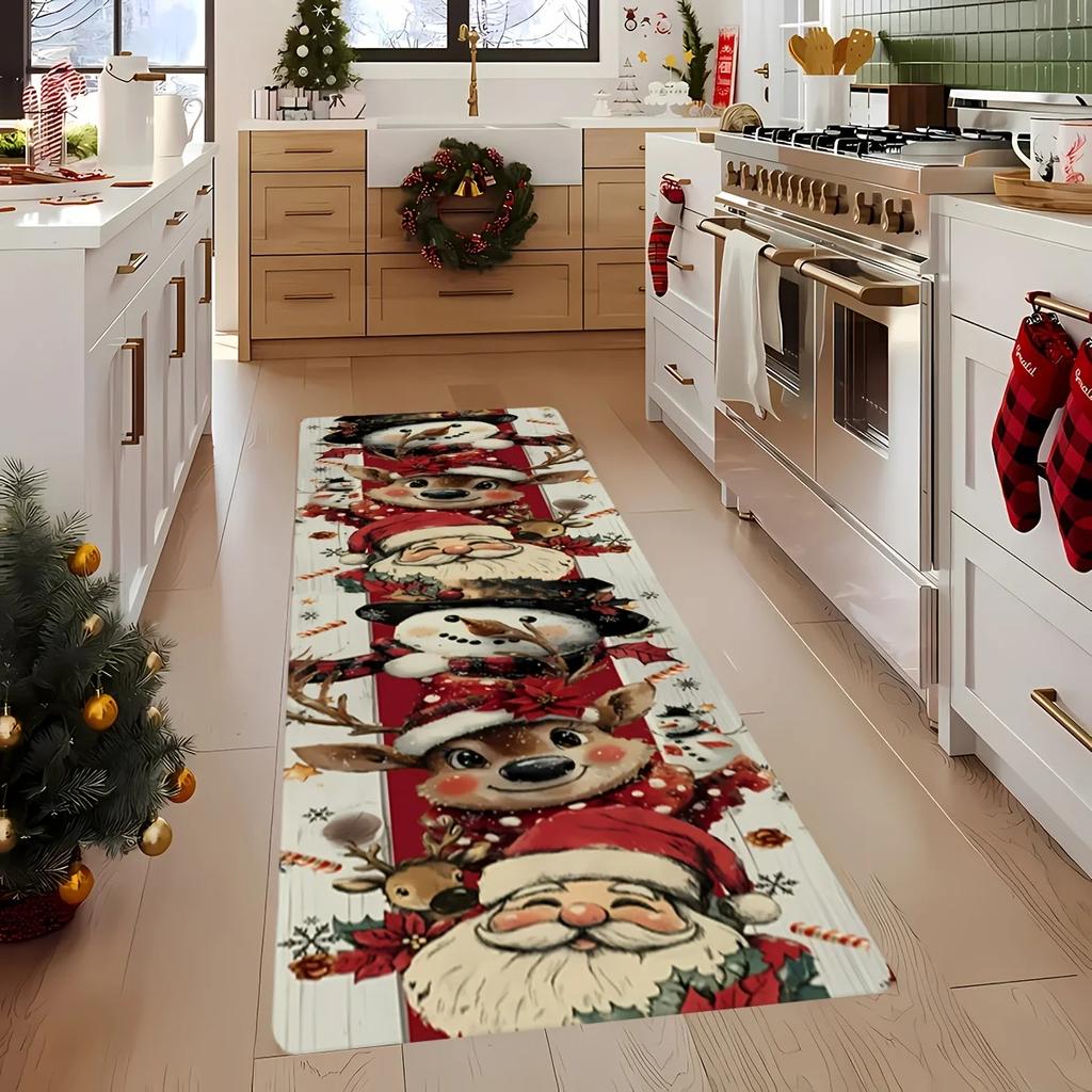 Christmas Runner Mat Long Christmas Runner Rugs Washable Balcony Carpet Home Decor Floor Mat for Hallway Bedroom Decor Carpet