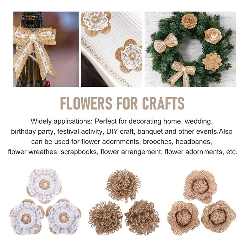 M-Modern-24Pcs In 1 Set Burlap Flower Vintage Handmade Linen Materials Jute Flower Decoration For Wedding Christmas DIY