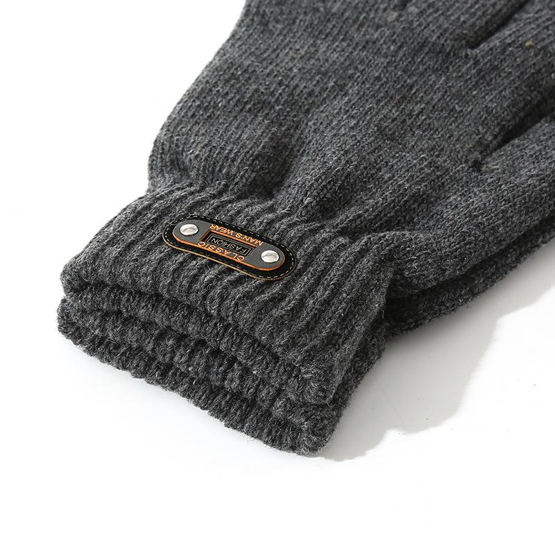 Men's Warm Wool Touch Screen Gloves – Double-layer Fleece-lined, Thickened, Cold-proof, Outdoor Cycling, Korean Style Knitted for Autumn/Winter