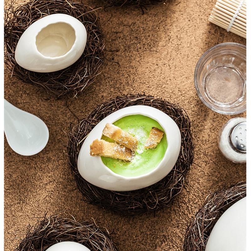Bird Eggshell Serving Bowl Glossy Ceramic Decoration Bowl for Salad Fruit Display and Home Table Styling Use