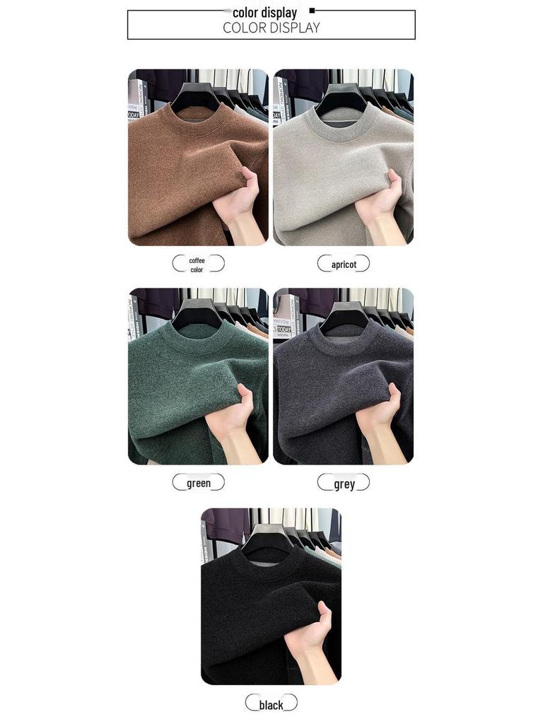 Herren Strickpullover mit Fleecefutter - Faux Nerz Kaschmir, Unifarben, Rundhalsausschnitt, Warme Herbst-/Winter-Herrenbekleidung