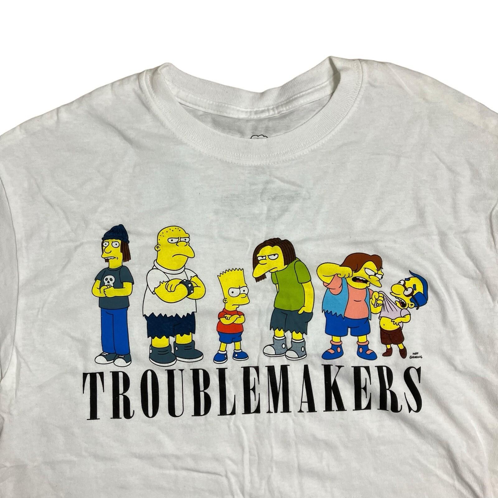The Simpsons Troublemakers T-Shirt Mens M White Graphic Cartoon Retro TV Tee S
