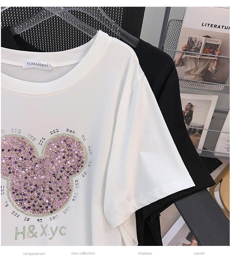 Women's Plus Size Loose-Fit Short-Sleeve Mid-Length T-Shirt (200-350 Jin)