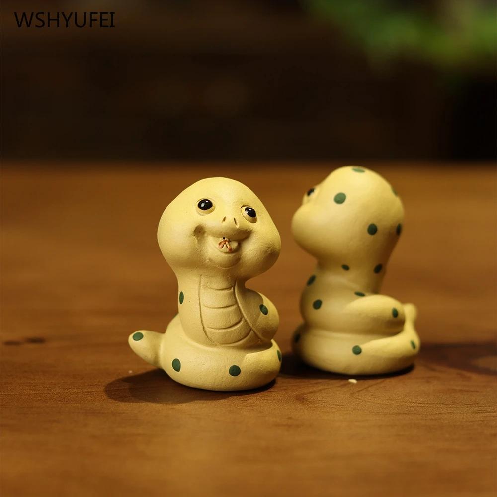 Purple Clay Pet Little Snake Handmade Cute Small Flower Snake Tea Set Accessories Tea Table Decorations Tea Playing 1pcs