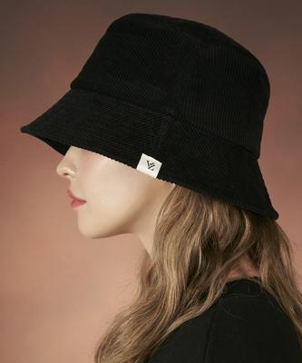 Bajal Corduroy Label Bucket Hat Black