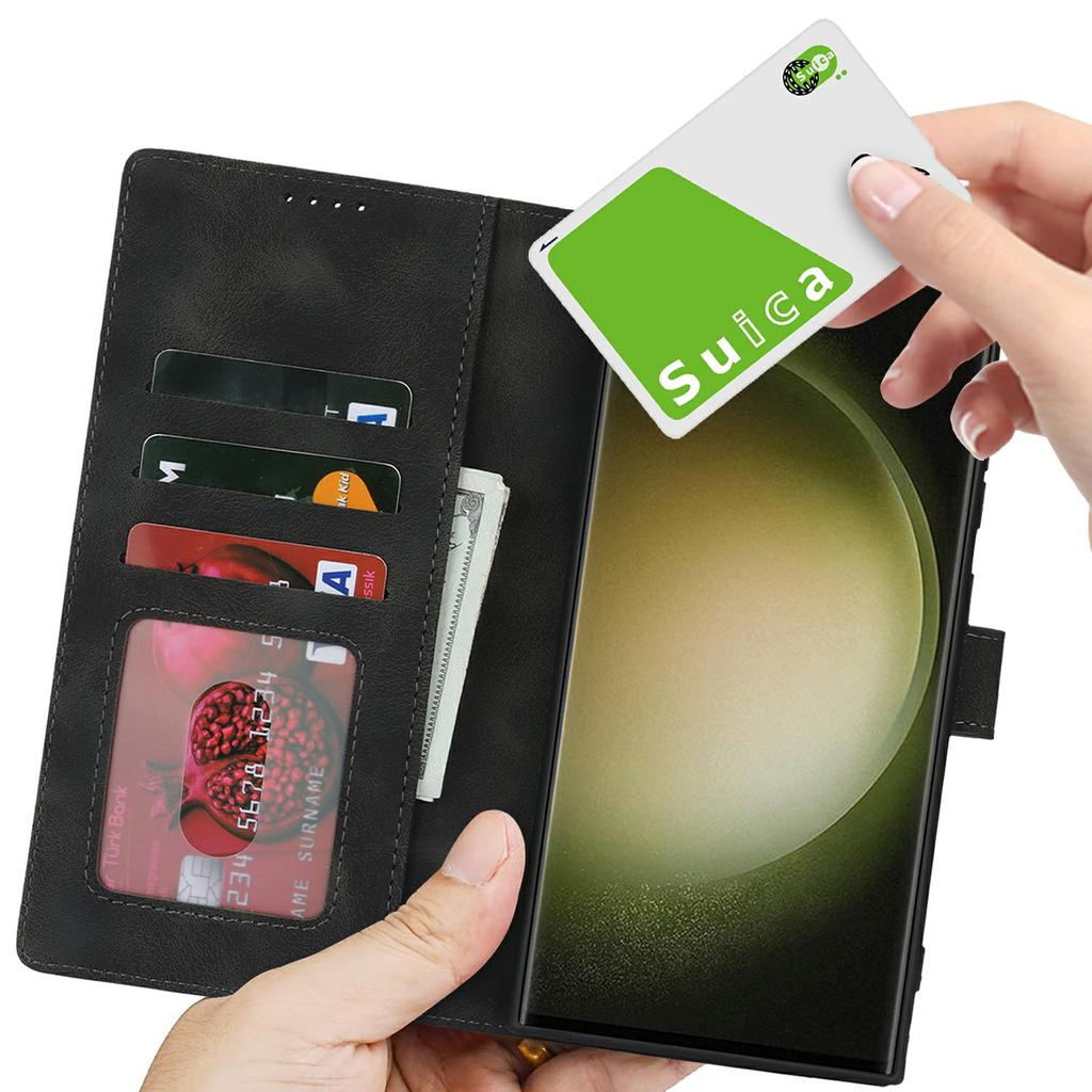 For Samsung Galaxy S23 Ultra Wallet Case Double Folded Edge Skin Touch PU Leather Flip Phone Cover