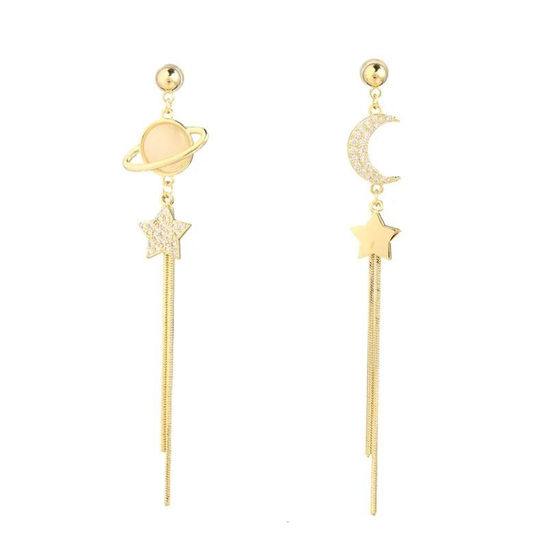 

Модные звезды Луна Вселенная Асимметричные длинные серьги Кристаллические серьги Женские серьги-пентаграммы Роскошь A