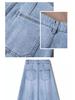 Summer 2025 Light Blue A-Line Denim Midi Skirt for Women - Slimming, Loose Fit, Hip-Covering, Midi Length, Wide Hem