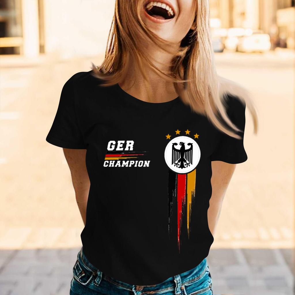 Womens Casual Crew Neck Short Sleeve Pullover T Shirt Letter Print Top Loose Fit Comfortable Supporter Tee for Sports Events Daily Wear