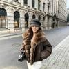 Kurzer Damen-Freizeitmode einfacher weißer Entendaunen-Parker-Daunenjacke Herbst und Winter warme Jacke Imitation Fuchsfell-Leiste