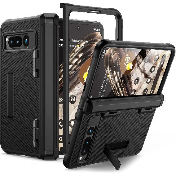 Чехол Lanhiem для Google Pixel Fold, Встроенная защита экрана, Защита всего корпуса и шарнира, Ударопрочный чехол с подставкой для Pixel Fold, Черный