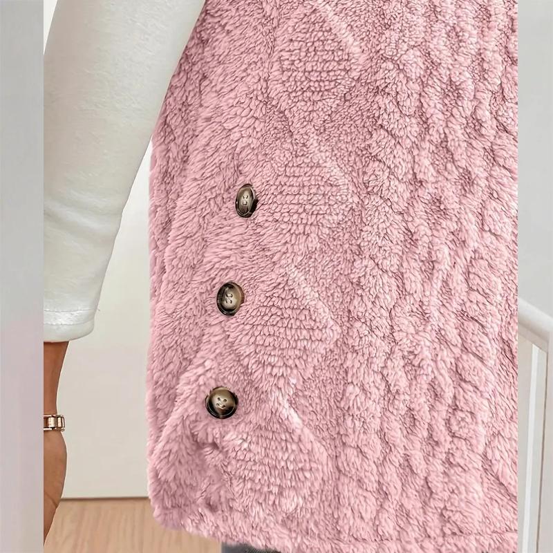 Női Kétoldalas Plüss Mellény Kapucnis Gombos Kardigán Ősz Tél Egyszínű